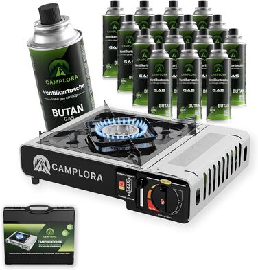 Газовий наметковий пальник для картриджів MFS-1a з кейсом та п'єзозапалювачем - 2.2 кВт, з функцією безпечного відключення (включно з 16 картриджів 227г)