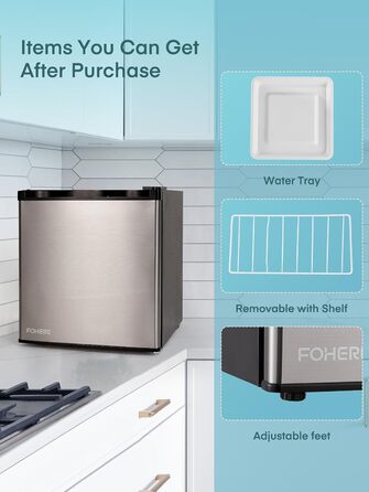 Міні-холодильник E 46L з морозильною камерою, низький рівень шуму 42 дБ, регулювання температури, колір нержавіюча сталь — для офісу, кухні та спальні