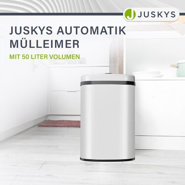 Відро для сміття Juskys з датчиком руху, білий, 60 л. - кутовий контейнер з кришкою-затискачем для сміттєвих пакетів, нержавіюча сталь, безконтактне відкривання