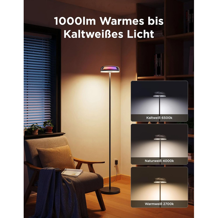 Світлодіодна торшер Govee RGBICWW з ефектом хвилі, багатозонне освітлення, 80+ режимів, Matter/Alexa, для вітальні, спальні