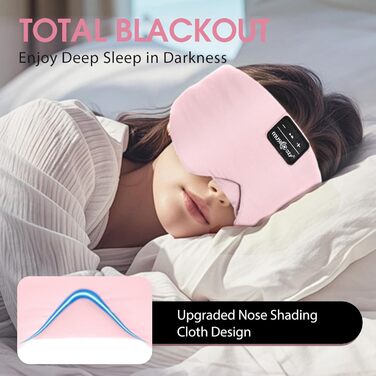 Маска для сну з Bluetooth-навушниками, 100% затемнення, шовкова маска для очей, для чоловіків та жінок, м'які навушники, Bluetooth маска для сну, подорожей (Бейбі Роуз)