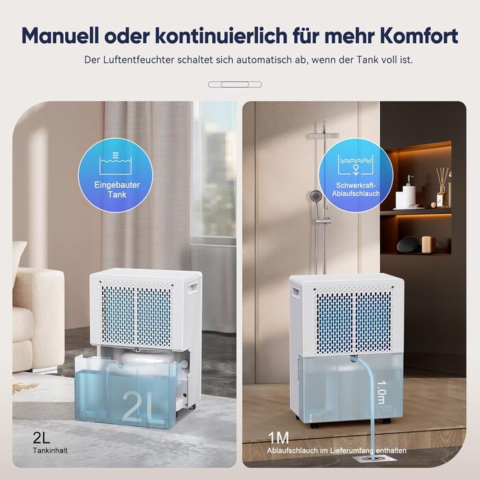 Електричний осушувач повітря Fwoueot 16L/24h для дому: осушувач з компресором, 16л/24г, для приміщень до 45м², автоматичне відтанення, 3 режими, таймер 24г, великий бак 2л, з колесами, для спальні