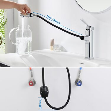 Змішувач для ванної кімнати з висувною лійкою, хром, однорідний, для холодної та гарячої води