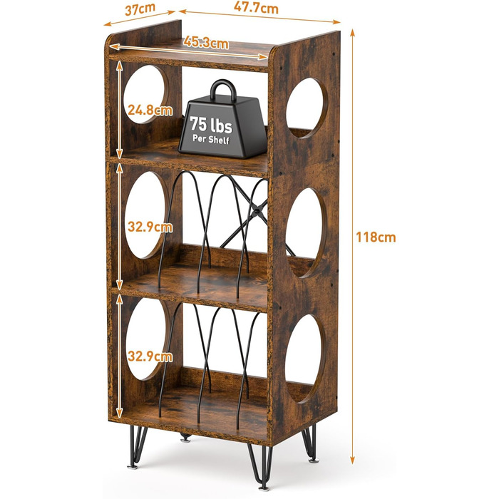 Стійка для програвача 4 яруси, вінтажний приліжний столик, полиця для програвача з місцем для зберігання платівок, дерев'яний стійкий для платівок, уміщує 300+ альбомів, для вітальні, спальні, офісу, коричневий