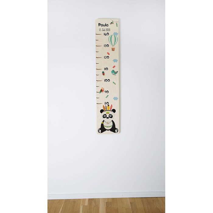 Вимірювальна паличка дитяча дерев'яна, вимірювальна паличка персоналізована з ім'ям для дитячої кімнати, подарунок на день народження для хлопчика і дівчинки, вимірювач висоти для дітей панда дерев'яна природа