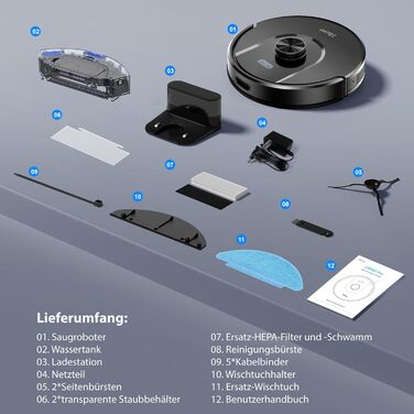 Робот-пилосос з функцією миття Tikom L8000 Pro, 6000Pa, LiDAR, 150 хв, APP, 14 зон, для тварин, килимів та твердих підлог, чорний