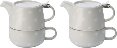 Чай для одного Len, світло-сіра кераміка, 4 шт. и з ситом і кришкою з нержавіючої сталі Глечик 0,45 л / чашка 0,25 л світло-сірий/білий, 2 шт.