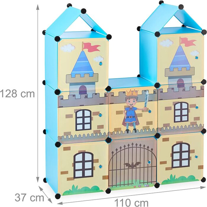 Дитяча кімната Relaxdays без болтів, прохолодний лицарський замок, пластик, дитяча шафа з дверцятами, ВхШхГ 128 х 110 х 37 см, барвистий
