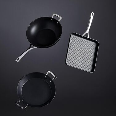 Сковорода-гриль Le Creuset з антипригарним покриттям, алюміній, 23 см, для всіх плит (вкл. індукційну), сіра/срібна