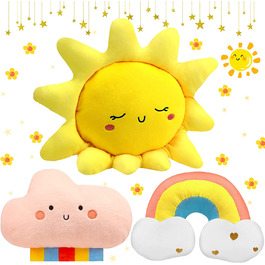 Декоративні подушки для дитячої кімнати, 3 шт. (у формі веселки, хмари та сонця)