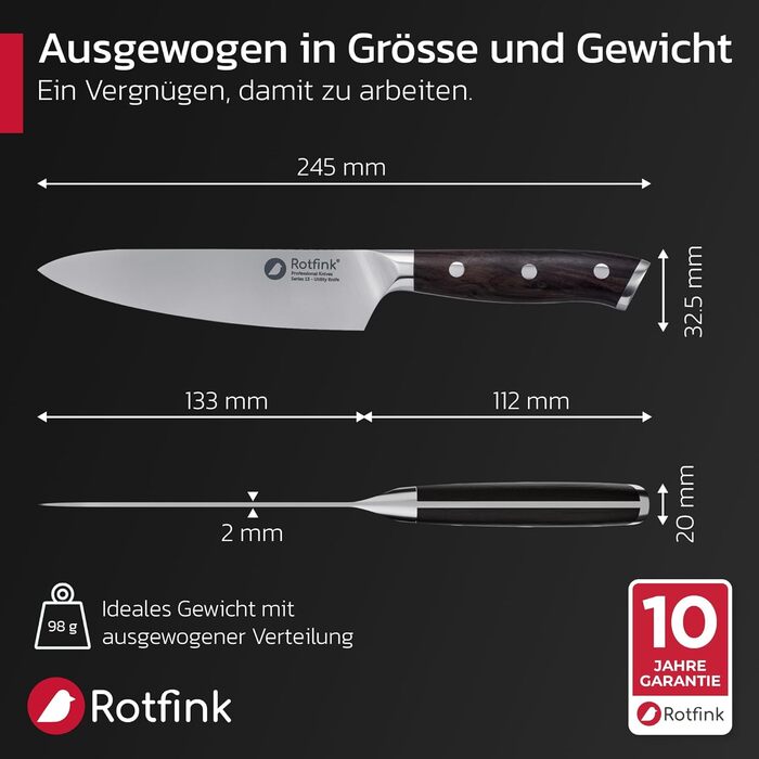 Ніж кухарський Messer 18 см, професійний, з нержавіючої сталі, ергономічна ручка з ебенового дерева, кут заточування 15°, подарункова коробка, гарантія 10 років