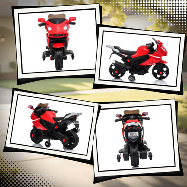 Дитячий електромотоцикл з клаксоном, фарою, музикою, швидкість 2,5 км/год, червоний