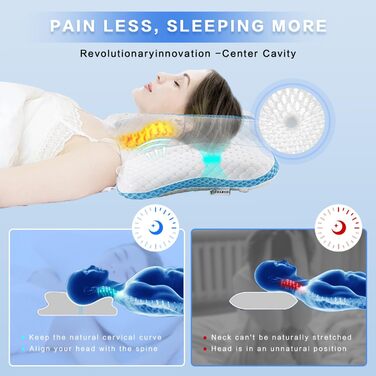 Ортопедична подушка для шиї з Memory Foam, регульована, ергономічна, для комфортного сну, без запаху, блакитна