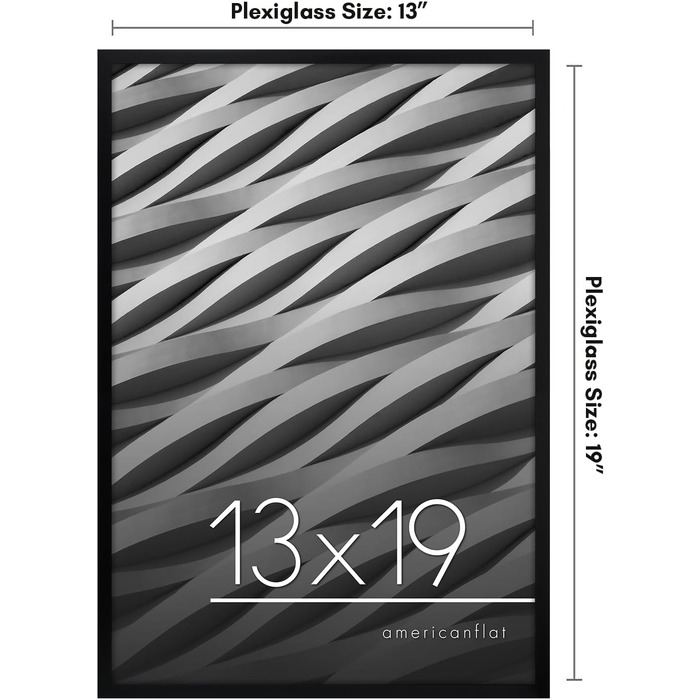 Американська плоска рамка для фотографій розміром 28,9 х 38,1 см, тонкий край, фоторамка з полірованим оргсклом, горизонтальний і вертикальний формати для стіни (чорний, 13х19)