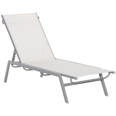 Outsunny Sun Lounger Садовий шезлонг з регульованою подушкою 5-ступінчастою спинкою Металева сітка тканина кремовий білий 170x58x97см для патіо та балкона