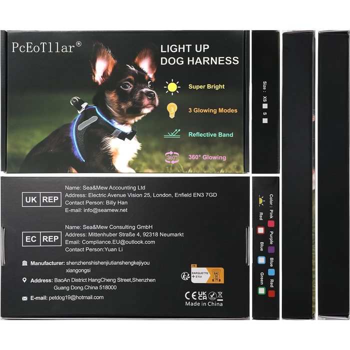 Собача упряж світиться USB акумуляторна світловідбиваюча світловідбиваюча упряж світлодіодна нагрудна упряж для собаки, миготлива дихаюча і легка