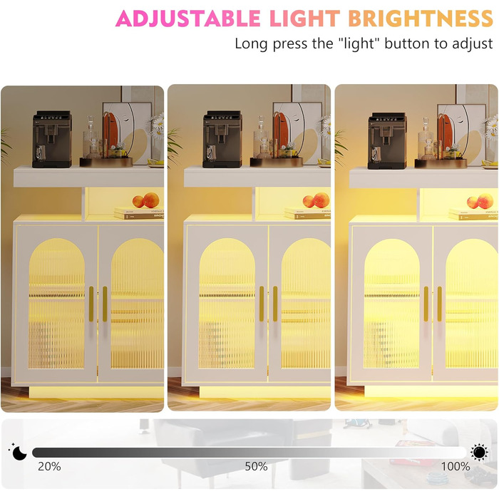 LED комод-тумба Gurexl з бездроговою зарядкою, RGB-підсвічуванням, сенсорами та регульованими полицями (80x40x100 см), білий