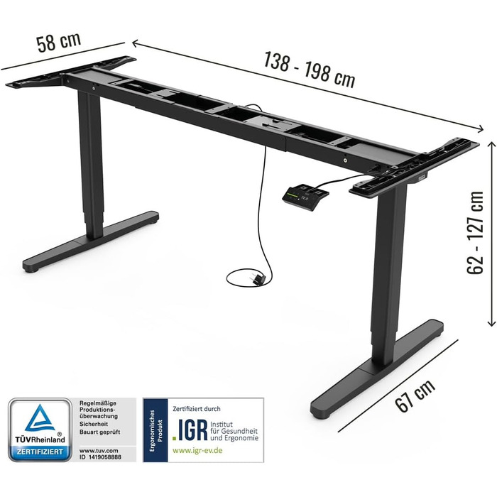 Рамка Yaasa Frame S для столу, регулювання висоти | USB-порт | 2-х рівневий телескопічний механізм | Блокування клавішами (Білий) | Чорний (Pro)