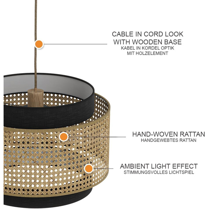 Стійка лампа Vicco Morten з ротангу, 26 x 45 см, для читання, чорна