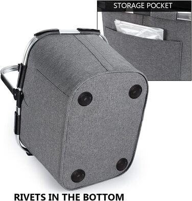 Кошик для покупок Pynhoklm30L кошик для пікніка з алюмінієвою ручкою, складна кошик сумка для покупок кошик для перенесення-для подорожей/пікніка/шопінгу Сірий