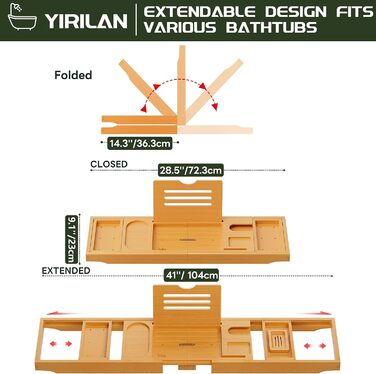 Дошка для ванни Yirilan регульована 72-104х23 см бамбукова