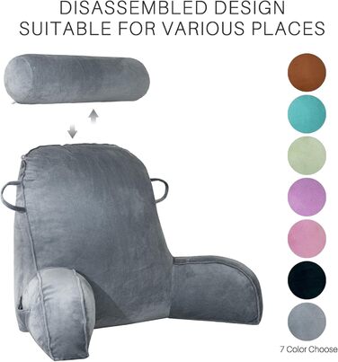 Подушка для читання MINGPINHUIUS XL для ліжка та дивана з знімною подушкою для шиї, ідеальна для дорослих, з піною з пам'яті для комфортного читання, роботи, ігор, перегляду телевізора та відпочинку (Сірий)