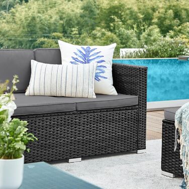 Садовий набір меблів SONGMICS з ротангу для балкона та тераси: кутовий диван, комплект з подушками та скляним столом (чорний + сірий)