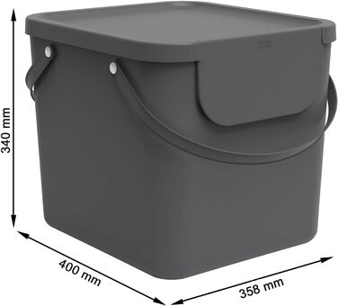 Система поділу сміття Rotho Albula 40l для кухні, пластик (поліпропілен), що не містить бісфенолу А, антрацит, 40L (40,0 x 35,8 x 34,0 см)