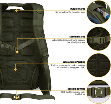 Чоловічий військовий рюкзак Mardingtop 25L / 28L / 40L для тактичного штурмового походу, подорожей на відкритому повітрі (40, 40L-військовий зелений)