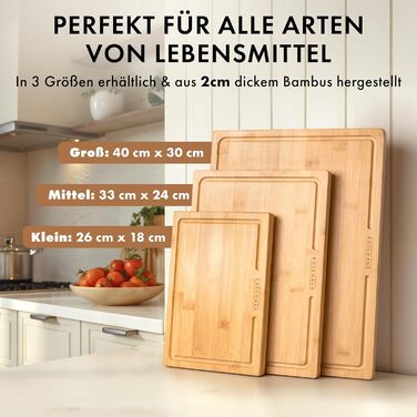 Набір дерев'яних обробних дощок 3 шт. (40x30см / 33x24см / 26x18см) з масиву акації, 2 см товщиною, з канавкою для соку - кухонні обробні дошки, дизайн, набір обробних дощок з дерева, бамбук