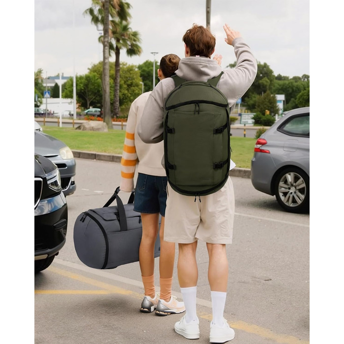 Спортивна сумка LOVEVOOK для чоловіків з відділенням для взуття, 65L, 52x45x28 см, Duffel Bag, для подорожей та спортзалу (темно-зелена)