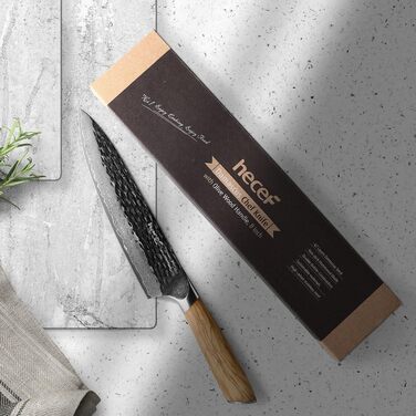 Ніж кухарський Damast 20 см Hecef, професійний ніж шеф-кухаря, японський ніж з 67 шарів дамаської сталі, гостре м'ясне лезо з ручкою з оливкового дерева