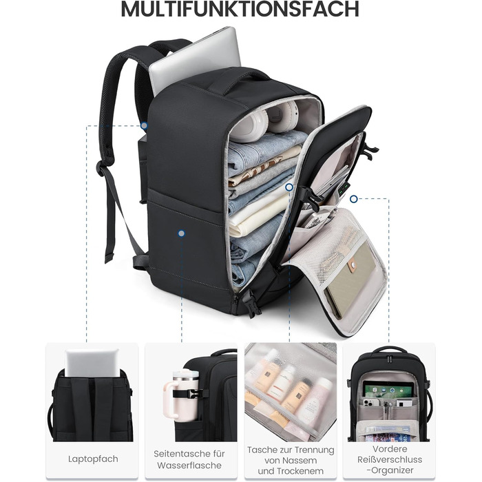 LOVEVOOK Рюкзак ручної поклажі, великий дорожній рюкзак для літака, рюкзак для подорожей чоловічий/жіночий, валіза-рюкзак з відділенням для ноутбука, ручна поклажа, сумка для подорожей, роботи, бізнесу (17.3 дюйми, сірий)
