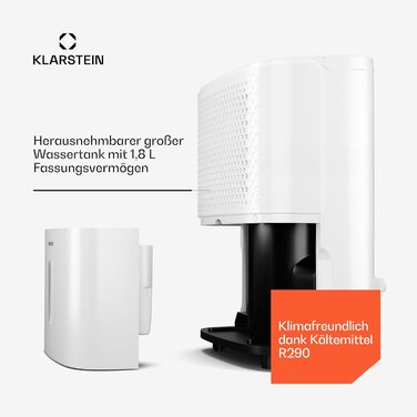Електричний осушувач Klarstein DryFy 20L - 400W, 20л/день, білий. Для дому та офісу, з функцією сушіння білизни. Тиха робота 46dB, Auto-Swing, таймер, 5л бак.