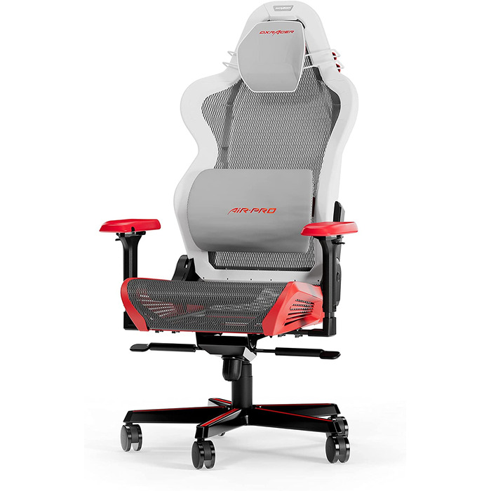 Ігрове крісло DXRacer Air R1S, сітка, Білий-Червоний-Чорний-Сірий, до 200 см