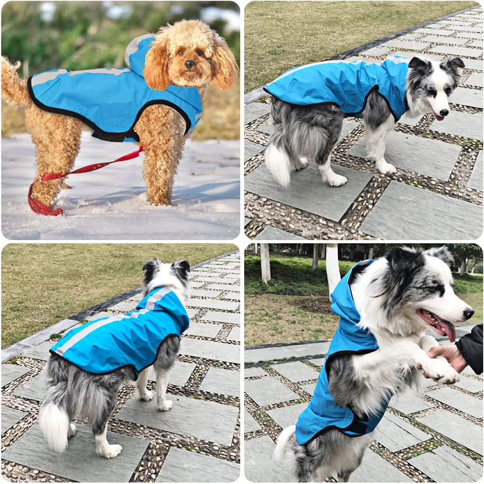 Водонепроникний дощовик Idepet 2-в - 1 для собак, легкий комбінезон для собак з капюшоном, дихаюче дощове пончо з капюшоном і світловідбиваюча смужка для собак малого та середнього розміру (L, Синій) L синій