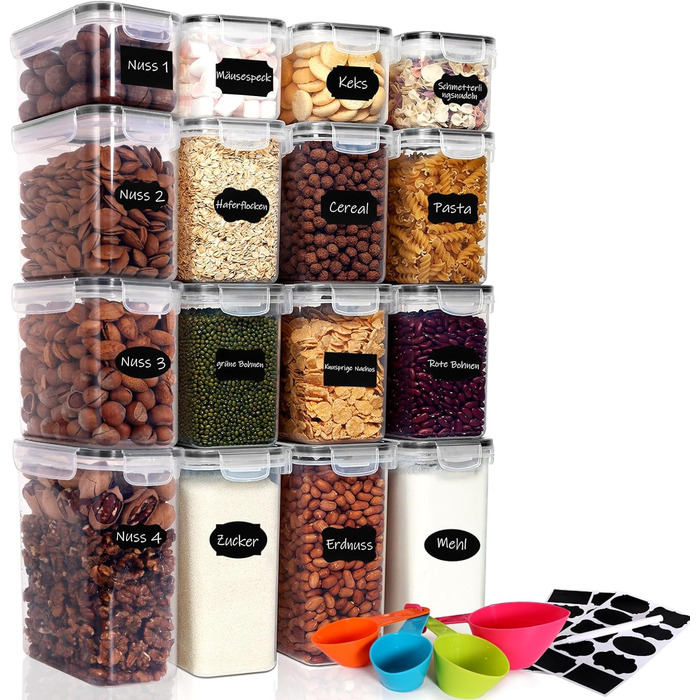 Набори контейнерів для зберігання Caliyo з кришкою, герметичні, 16 шт. - для продуктів харчування, BPA-Free