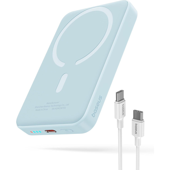 Магнітний павербанк Baseus Magsafe 10000mAh для iPhone 15/14/13/12, PD 20W USB-C, світло-блакитний