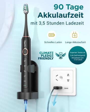 Електрична зубна щітка для дорослих і дітей - звукова, 8 насадок (3 типи), 90 днів роботи, 5 режимів, 50000VPM, кейс для подорожей, таймер, чорна