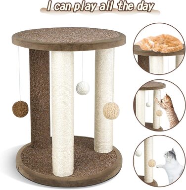 Котяче котяче дерево Aibuddy, котяче дерево з 3 когтеточками, килимовим покриттям і сідалом (інтерактивна іграшка для кішок, що звисає кулька, легко збирається, 40 х 40 х 47 см)