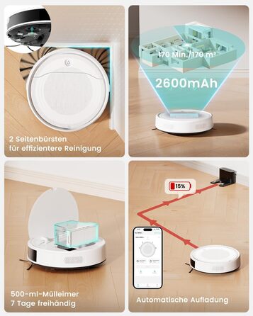 Робот-пилосос LEFANT M310 Ultra: потужність 6000Pa, функція миття, лазерна навігація ToF, уникнення перешкод, керування через додаток та Alexa, захист від заплутування шерсті тварин, для килимів, білий