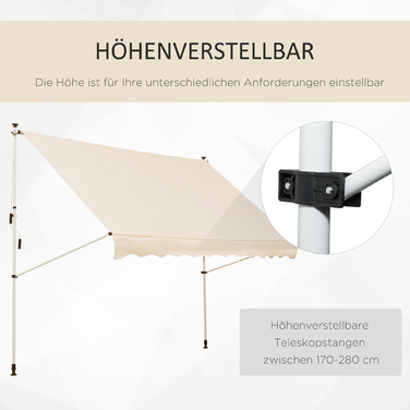 Тент Outsunny Folding Arm 300 x 150 см Регульований по висоті Тент Складаний кронштейн Захист від сонця з ручним кривошипом Стійкий до погодних умов Алюміній бежевий