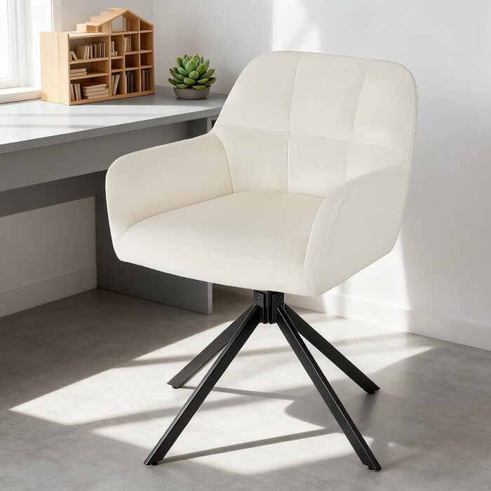 Набір з 4-х м'яких крісел Sweetcrispy для вітальні, кухні та робочого кабінету, з м'якою оббивкою з велюру, поворотні, з металевими ніжками, до 120 кг, зелені (бежеві)