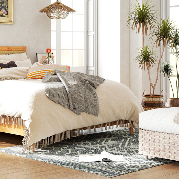 Килим для дому та саду в стилі бохо, легко чиститься, сірий