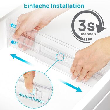 Організатори для ящиків Vtopmart (8 шт.) - регульовані роздільники для ящиків, прозорі, 25.6-41.6 см