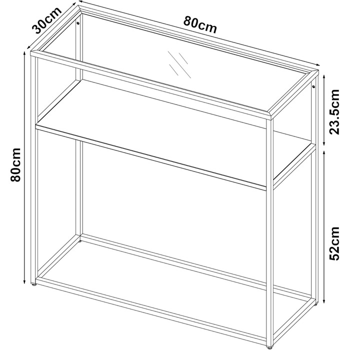 Консольний стіл Kuhmo, 80x80x30 см, Метал, Білий, Скляна стільниця, Промисловий дизайн