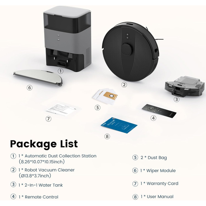 Робот-пилосос AIRROBO T20+ з функцією миття, 3.5л, станція самоочищення, 180хв роботи, LiDAR навігація, потужне всмоктування, керування через додаток, колір: чорний