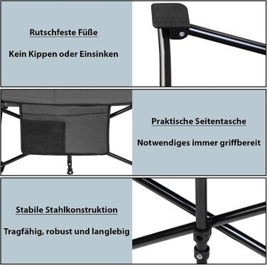 Складане кемпінгове ліжко ALPIDEX з м'яким матрацом та кишенею, витримує до 200 кг, сіре