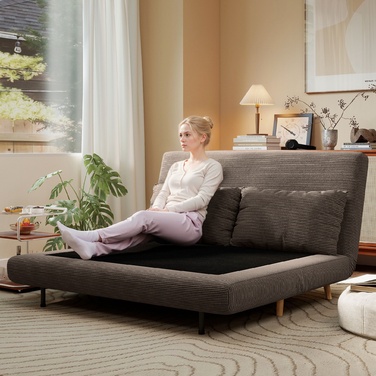 Розкладний диван-ліжко, гостьове ліжко, спинка з 3 положеннями, з декоративною обробкою під мотузку, витримує до 120 кг, розміри 141 x 90 x 81 см, темно-коричневий