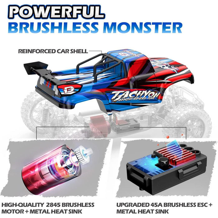 Радіокерований автомобіль DEERC 1:10 4WD 60+ км/год, безщітковий, для дорослих, позашляховик, 40+ хв роботи, подарунок хлопчику (210E)